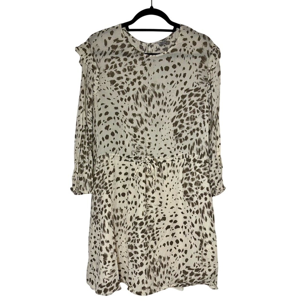 Rails Cream & Taupe Animal Print Long Sleeve Drawstring Dress XL - Picture 2 of 9